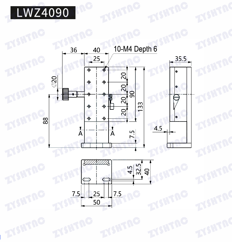 Z axis dovetail groove platform LWZ2542/4040/4060/4090 manual displacement fine adjustment stage