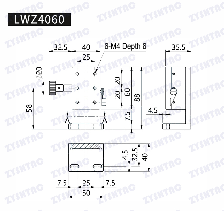 Z axis dovetail groove platform LWZ2542/4040/4060/4090 manual displacement fine adjustment stage