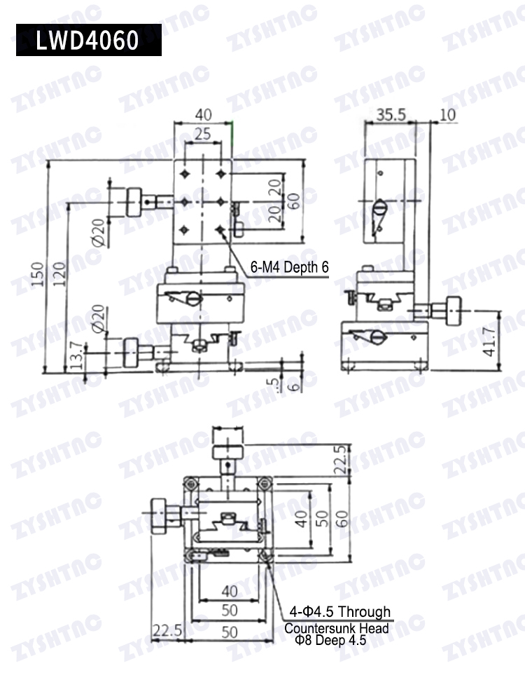 XYZ axis dovetail groove slider high-precision platform LWD4040/4060/4090 stage XYZ axis dovetail groove slider high-precision platform LWD4040/4060/4090 stage