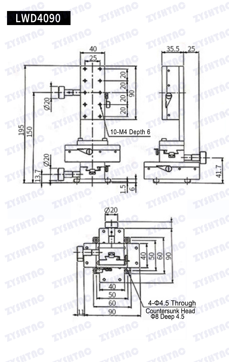 XYZ axis dovetail groove slider high-precision platform LWD4040/4060/4090 stage XYZ axis dovetail groove slider high-precision platform LWD4040/4060/4090 stage